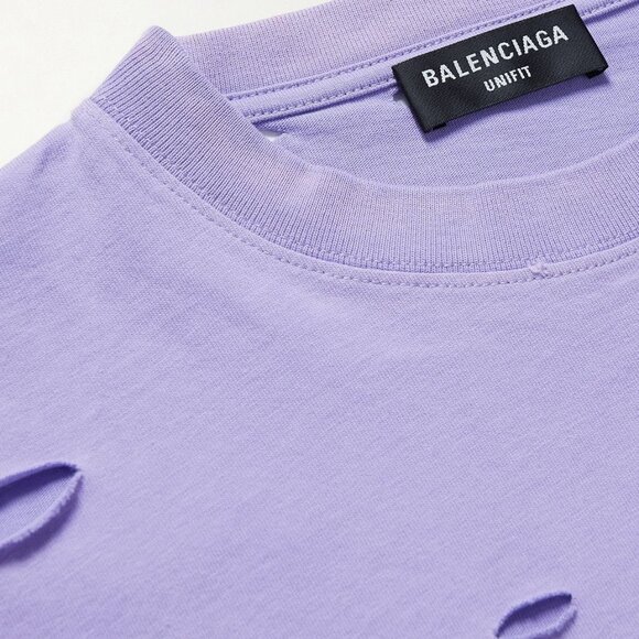 Balenciaga Oversized Distressed Logo-Print Cotton Jersey T-Shirt Purple XXS Boxy - Picture 4 of 5